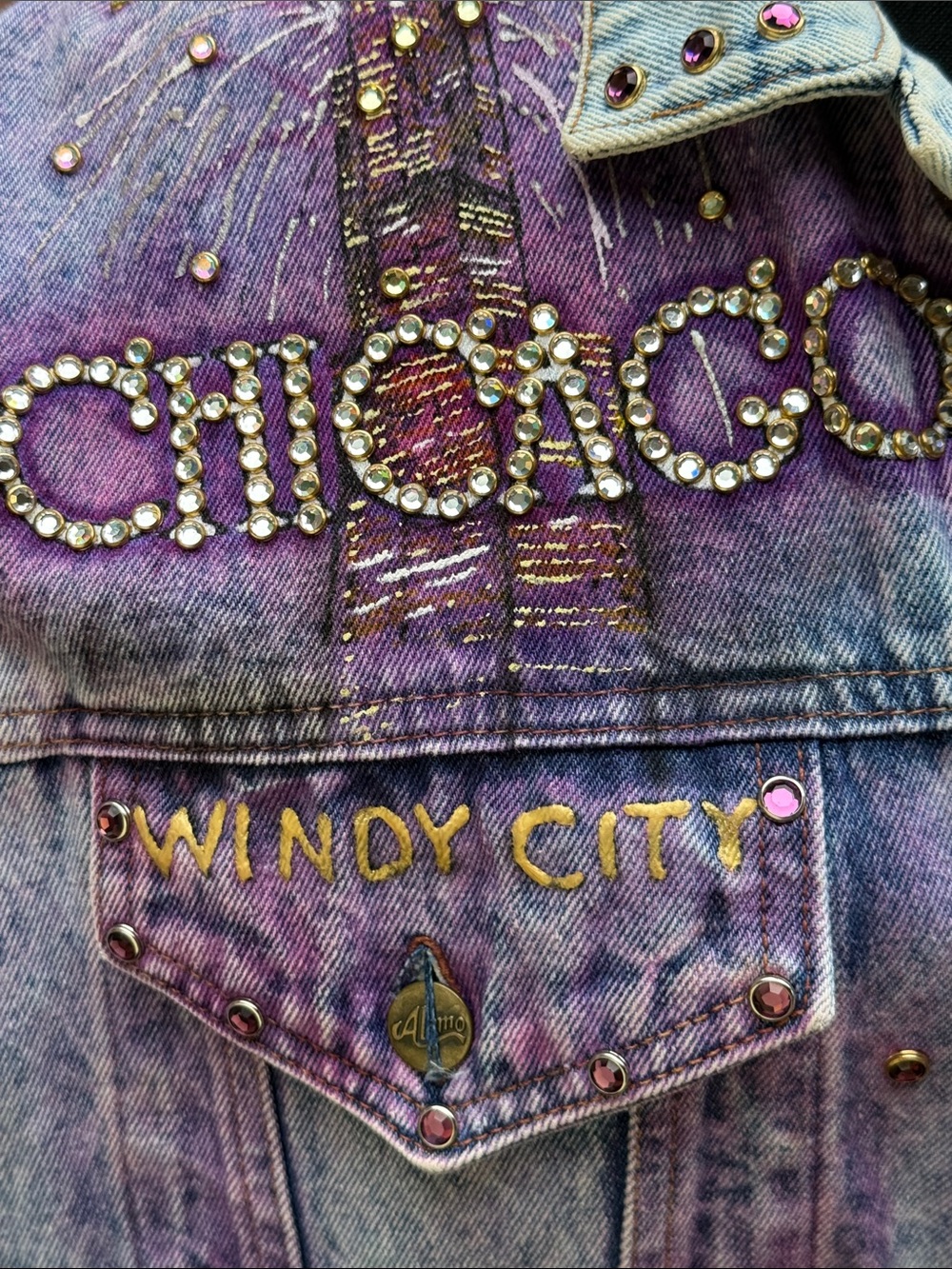 Rare vintage 1987 Tony Alamo embellished Chicago Purple Ombre Jean Jacket - Picture 5 of 10
